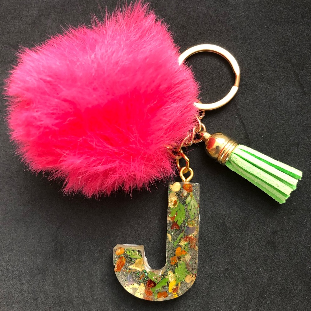 Letter J Resin Keychain
